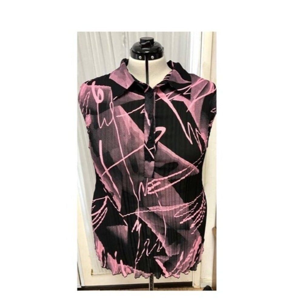 Dress U II by Sharon button up sleeveless black and pink top. Size 2x.